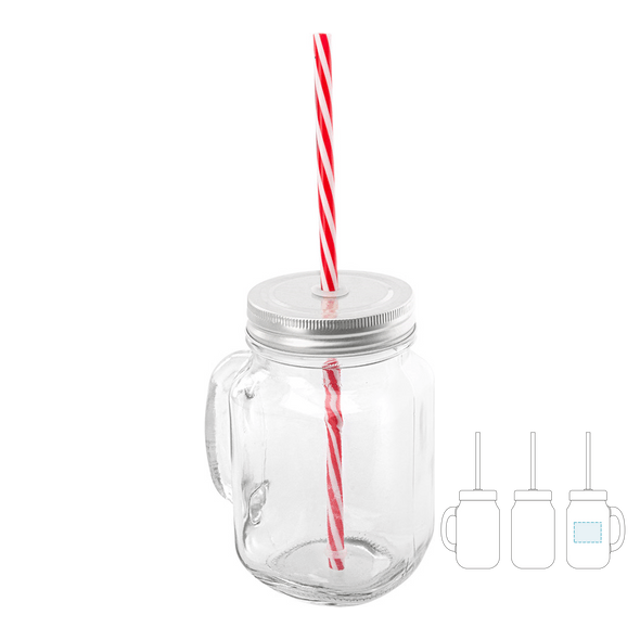 Glass med lokk og krystallklart sugerør